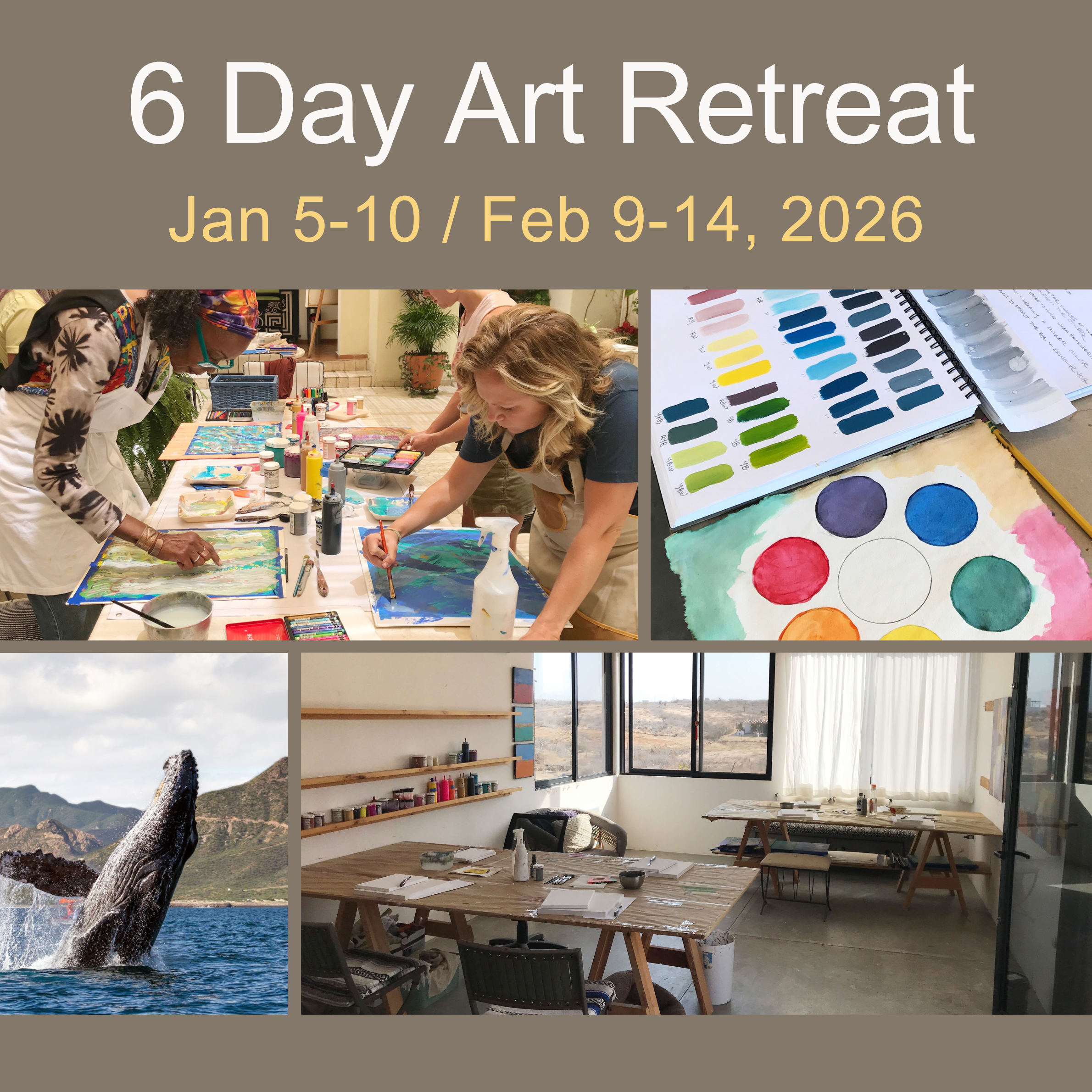 Join artist Nancy Joyce for a 6-day Abstract Art painting and sketching retreat in Todos Santos, Mexico. Paint, relax, and discover the beauty, food, and creative community of Baja California Sur.